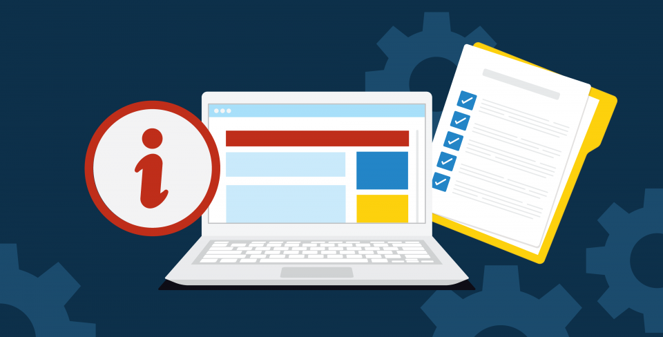 A laptop and checklist with an information bubble